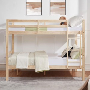 INFURNIC Beds Full Over Full Bunk Bed with Thick Posts High Guardrails Sturdy and Safe Wooden Frame for Dorm Rooms, Brown, 79.13"*59.06"*61.81" - 1 of 4