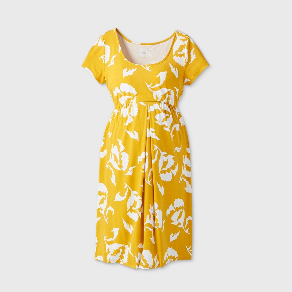 Maternity Floral Print Short Sleeve A-Line T-Shirt Dress - Isabel Maternity by Ingrid & Isabel Gold XL was $24.99 now $10.0 (60.0% off)
