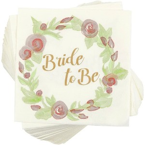 Blue Panda 100 Pack Bride to Be Floral Disposable Paper Napkin 5"x5" Party Supplies Bridal Shower, Pink Green - 1 of 4