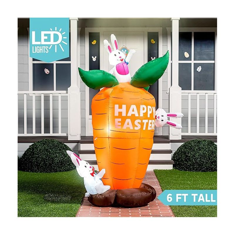 Joiedomi 6 ft Easter Bunnies with Carrot Inflatable Carrot and Bunny, Blow Up Easter Decoration with Build-in LED Lights for Easter Party, 2 of 7