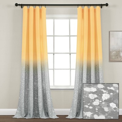 52"x84" Set of 2 Glitter Ombre Metallic Print Window Curtain Panels Yellow/Gray - Lush Décor