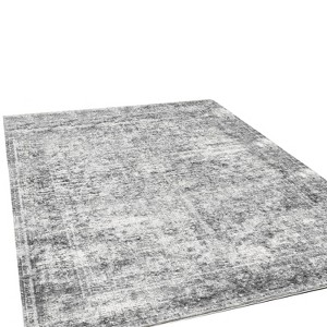 Itopfox Washable Vintage Traditional Gray Floral Print Area Rug, Non Slip Thin Retro Accent Indoor Distressed Carpet for Bedroom Living Room Bathroom - 1 of 4