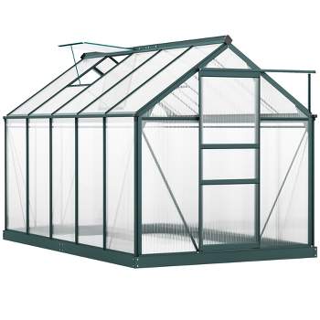 Outsunny 6.2' x 10.3' x 6.6' Polycarbonate Greenhouse, Heavy Duty Outdoor Aluminum Walk-in Green House Kit with Vent & Door, Green