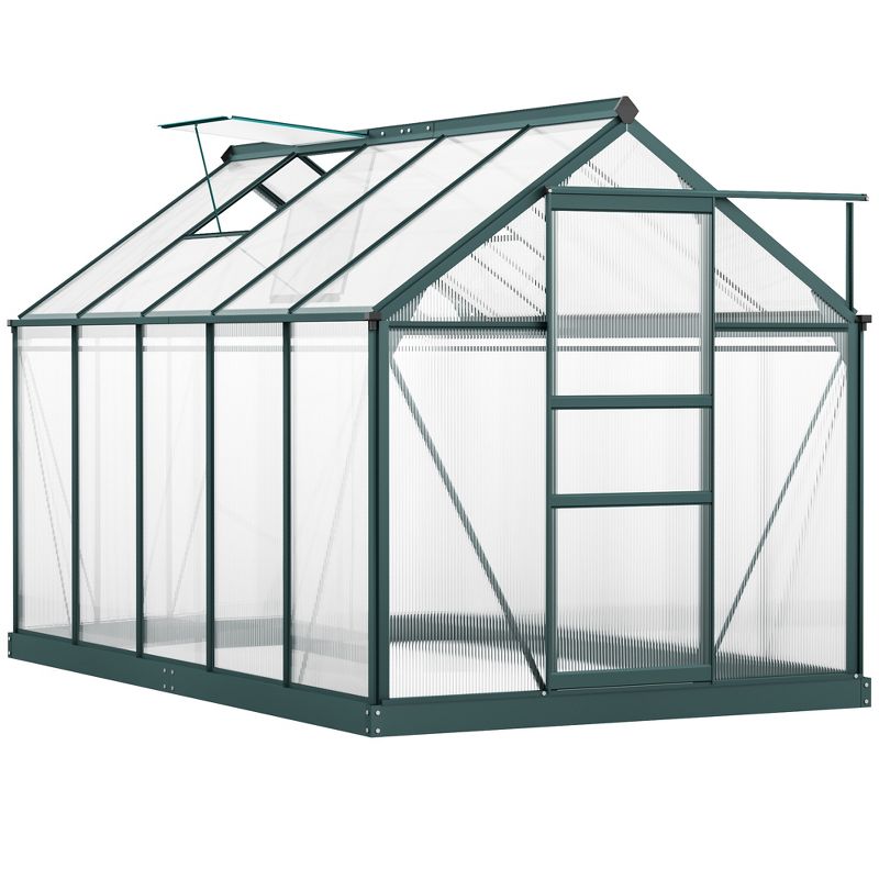 Outsunny 6.2' x 10.3' x 6.6' Polycarbonate Greenhouse, Heavy Duty Outdoor Aluminum Walk-in Green House Kit with Vent & Door, Green, 1 of 13