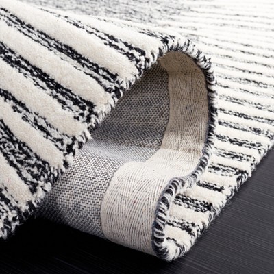 Ivory and Black Abstract Handmade Wool Square Rug, 6 x 6 ft.