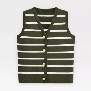 Vest Tops for Women Striped Sweater Vest 2025 Spring V Neck Front Button Striped Lightweight Sweater Woven Vest - 1 of 4