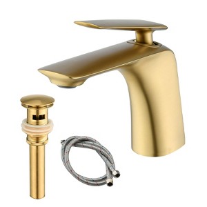 PAGED Bathroom Faucets Single Hole Bathroom Sink Faucet Deck-Mounted Vanity Basin Faucet with Pop Up Drain and Water Supply Hose - 1 of 4
