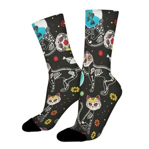 Sugar Skulls Cats Women Printed Crew Socks Funny Funky Socks Soft Polyester Novelty Gifts for Artists Men - 1 of 1