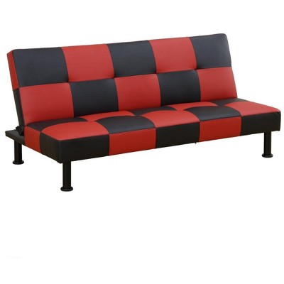 DOMETOUR Red & Black Faux Leather Sofabed for Living Room - Modern Convertible Sleeper Sofa