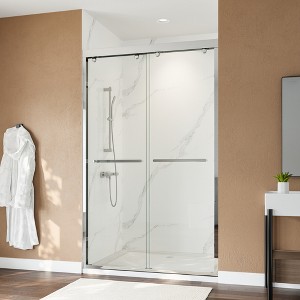 MAYEERTY 8mm Tempered Glass Double Sliding Shower Door - 4" Adjustable, 48" Width for Small Bathrooms, Dual-Tone Aluminum Frame - 1 of 4