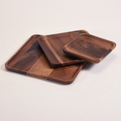 Kalmar Home Solid Acacia Set of 3 Square Plates