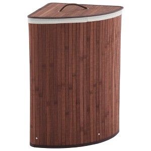 Orieon 15 Gal Corner Laundry Hamper with Lid – Foldable Bamboo Basket with Handles & Removable Liner. - 1 of 4