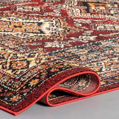 Medieval Red Round Synthetic Indoor/Outdoor Area Rug