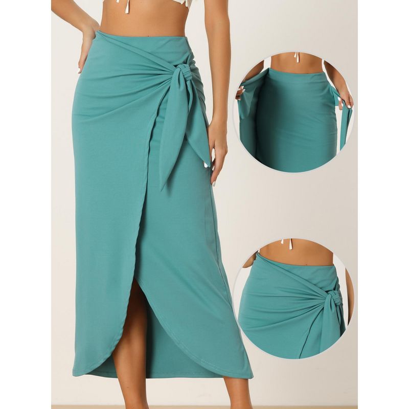 Allegra K Women's Boho High Waisted Long Summer Beach Maxi Wrap Skirts with Slit, 2 of 6