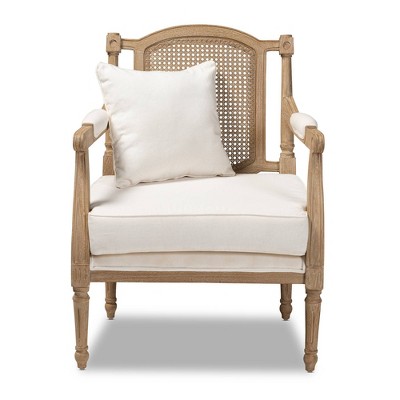 Antique Whitewashed Mahogany Wood Barrel Accent Chair in Ivory