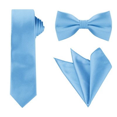 Allegra K Men's Solid Color Wedding Business Pocket Square Necktie Bowtie Set