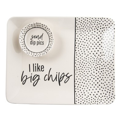 Totalee Gift Pics/Chips Platter & Bowl Set of 2 Ceramic White