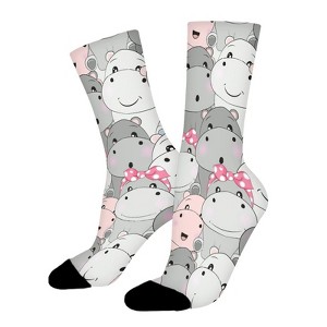 Cute Baby Hippos Women Printed Crew Socks Funny Funky Socks Soft Polyester Novelty Gifts for Artists Men - 1 of 1