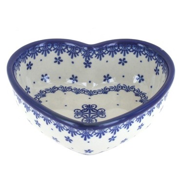 Blue Rose Polish Pottery Medallion Heart Bowl