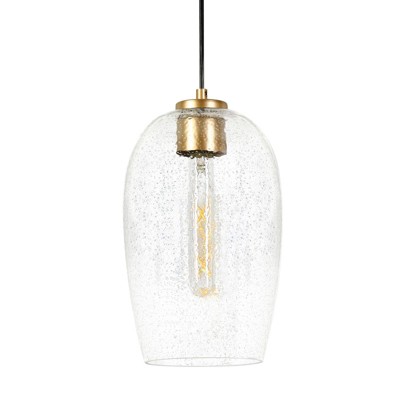 LNC Cymerlarity  1-Light 6.9" Modern Geometric Mini Pendant Lighting, Matte Gold and Bubble Glass