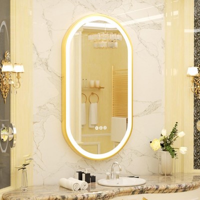 ARTLOGE LED Bathroom Mirror with Demister & Touch Sensor Modern Wall Mirror Golden Frame