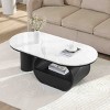 Modern Oval Coffee Table with Storage Drawer,Faux Marble Table with Metal Base for Living Room,Coffee Table with Adjustable Feet-Coolbibila - 2 of 4