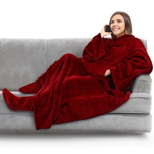 PAVILIA Wearable Blanket with Sleeves and Foot Pockets, Fleece Warm Snuggle Pocket Sleeved Throw for Women Men Adults - 1 of 4