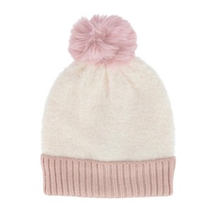 CTM Women's Two Tone Knit Winter Beanie Hat with Pom - 1 of 4