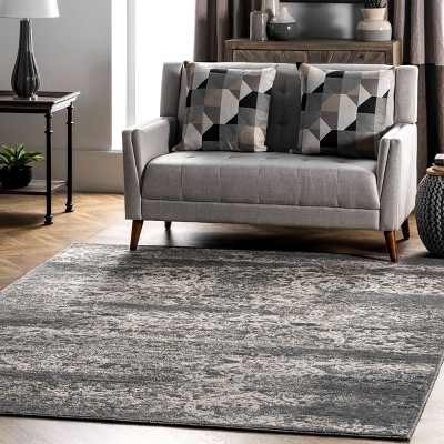 Faded Floral Dark Gray Synthetic 9' x 12' Easy Care Area Rug