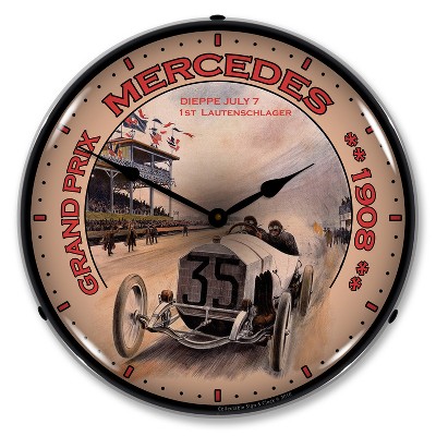 Collectable Sign & Clock | Grand Prix Mercedes LED Wall Clock Retro/Vintage, Lighted