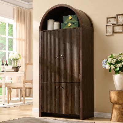 71" Tall Arched Kitchen Pantry, Modern Storage Cabinet with 3 Adjustable Shelves, 6 Door Shelves, for Kitchen, Living Room