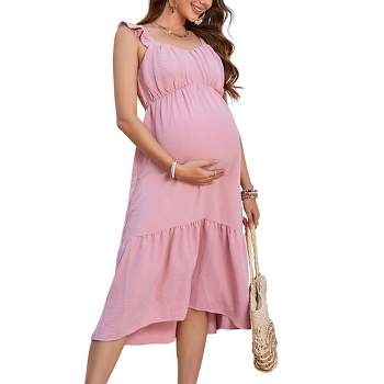 Maternity Jumpsuit Summer Sleeveless Spaghetti Strap Long Pants Wide Leg Overalls Romper with Pockets