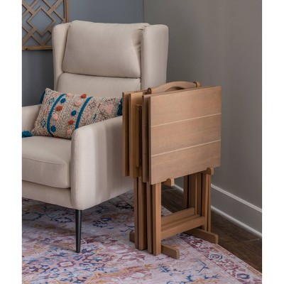 Elegant Gray Acacia 4-Piece Tray Table Set with Stand