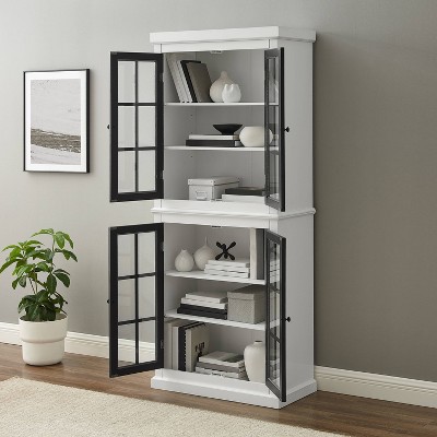 Tall White and Black Freestanding Storage Pantry with Adjustable Shelving