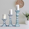 Mela Artisans Sliver Over Spa Blue Candle Holders for Pillar Candles (Set of 3) Rustic Wooden Candle Holders Pillar 6", 9", 12" - 3 of 4