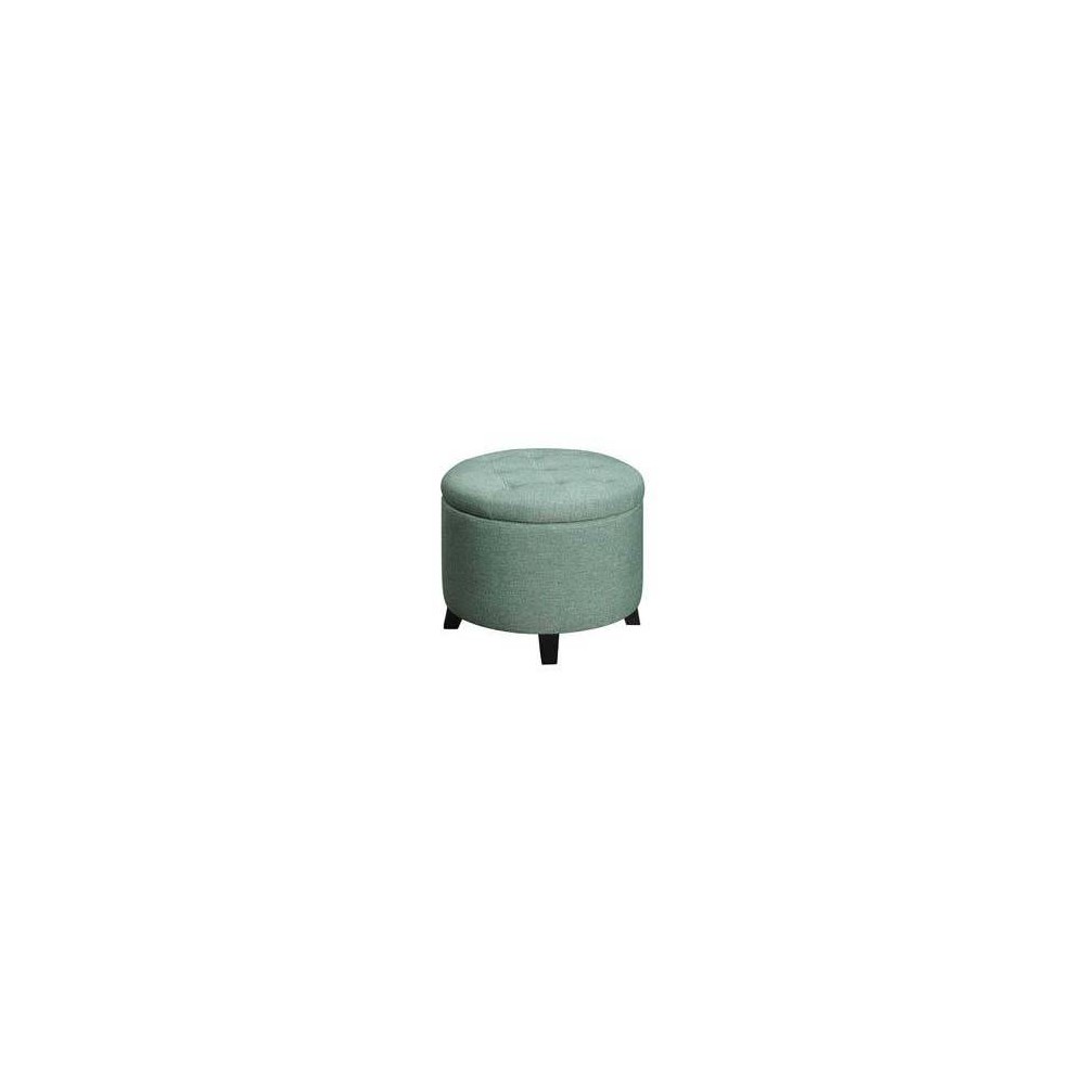 Photos - Pouffe / Bench Designs4Comfort Round Storage Ottoman Green Faux Linen - Breighton Home