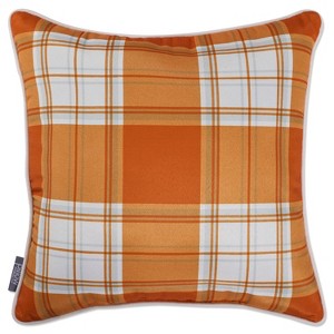 18"x18" Harvest Plaid Square Throw Pillow Orange - Pillow Perfect: Indoor Abstract Design, Polyester Fiber Fill - 1 of 2
