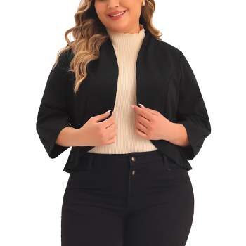 Agnes Orinda Women's Plus Size Open Front 3/4 Sleeve Ruffled Hem Work Cropped Shrug Blazer