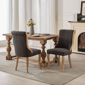APRILSOUL Mid-Century Style with Curved Wood Trim & Sculpted Legs Accent Seating with Fluffy Fabric & Sturdy Wood, Set of 2 - 1 of 4