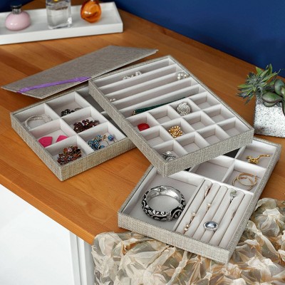 Latte Canvas Stackable Jewelry Organizer Trays, Set of 3