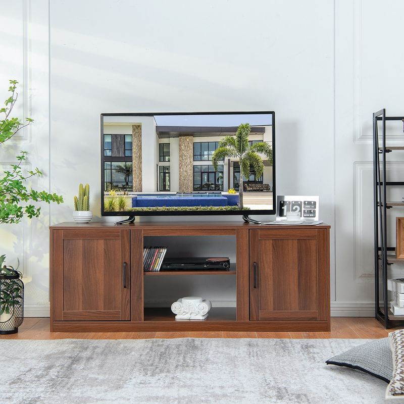 Costway 58'' TV Stand Entertainment Console Center W/ 2 Cabinets for 65'' TV Natural\Black\Walnut, 2 of 9