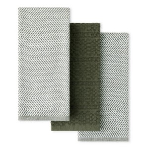 KITCHENAID� Evergreen Design Series Heavyweight Textured Oversized Kitchen Towels 3-Pack, Absorbent 100% Cotton, Dual-Purpose, Forest Green, 18"x28" - 1 of 4