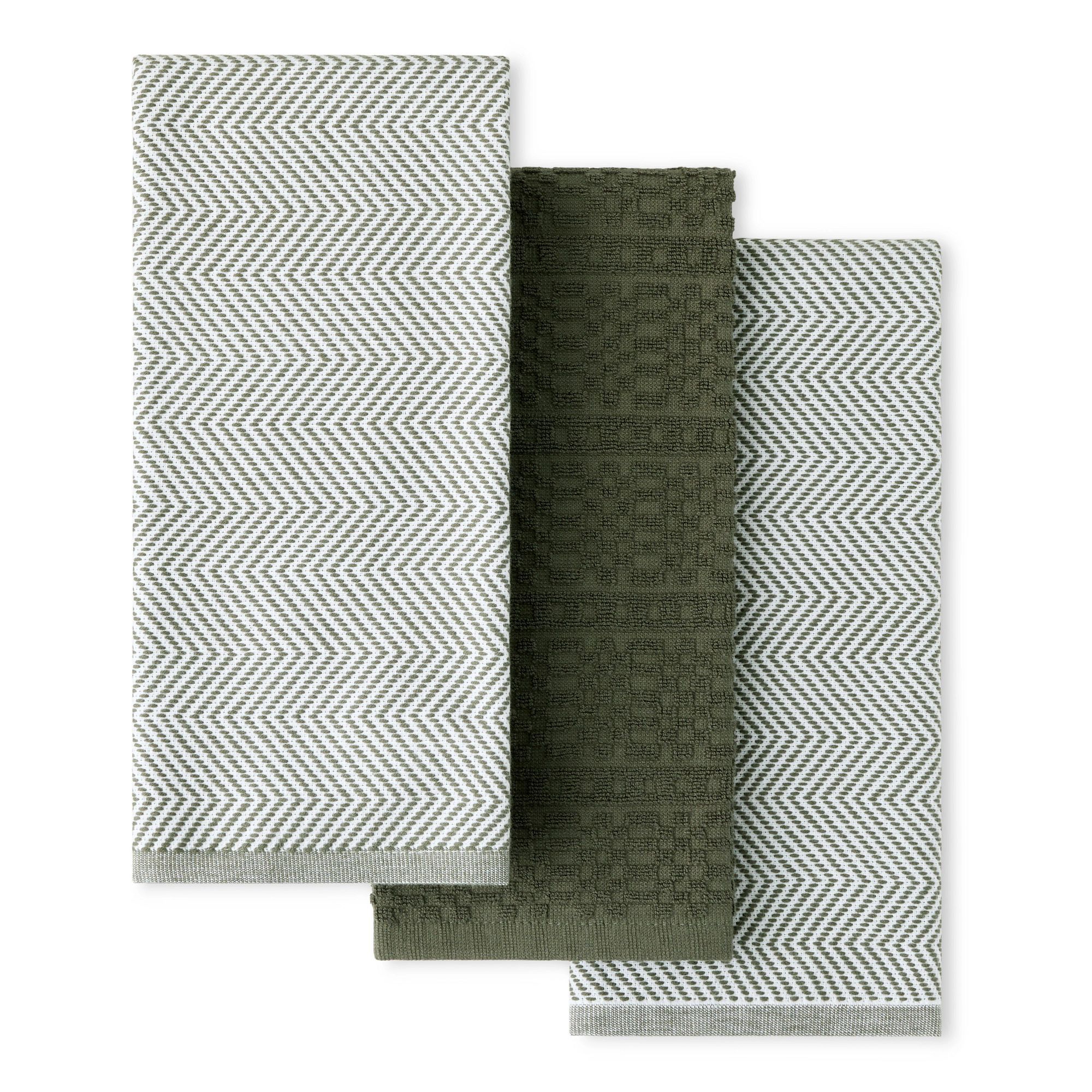 KitchenAid Evergreen Design Series Heavyweight Textured Oversized Kitchen Towels 3-Pack, Absorbent 100% Cotton, Dual-Purpose, Forest Green, 18"x28"