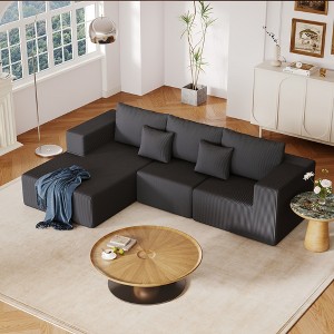 108.3" Corduroy Upholstered Modular L-Shaped Sectional Sofa with Chaise, 3-piece Free Combinations - 1 of 4