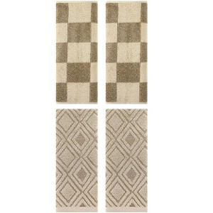 REGALWOVEN 4 Pcs Bathroom Checkered Cotton Face Decorative Hand Towel Set - 1 of 4