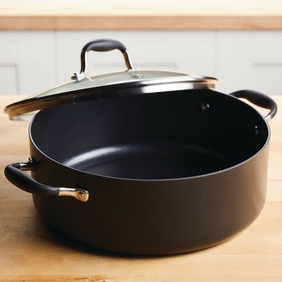 Onyx Black Aluminum Nonstick Wide Stockpot with Glass Lid, 7.5 Quart