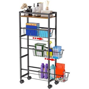 Slim 4-Tier Rolling Storage Cart, Narrow Slide-Out Utility Shelf with 3 Removable Baskets, Space-Saving Organizer for Kitchen, Bedroom, Living Room - 1 of 4