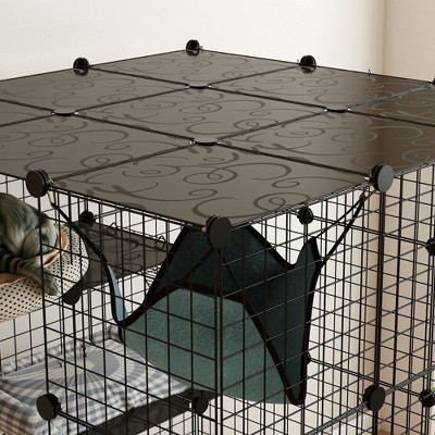 Large Black Metal 4-Tier Cat Enclosure with Hammock and Ramps