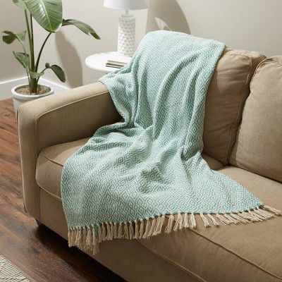 Aqua Blue Double Diamond 50x60 Cotton Throw Blanket
