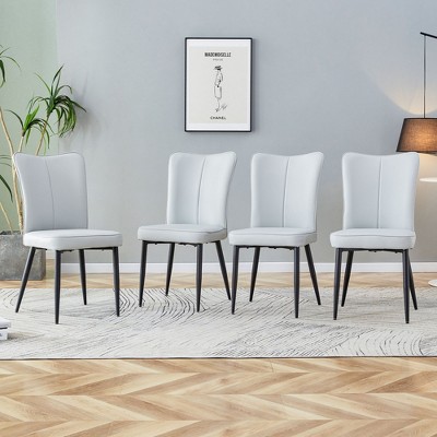 SEVOBAL Dining Chairs 4 Piece of Modern Minimalist PU Curved Back and Seat Cushion for Dining Room, Bedroom, Living room, Gray, 17.7"*17.3"*35"